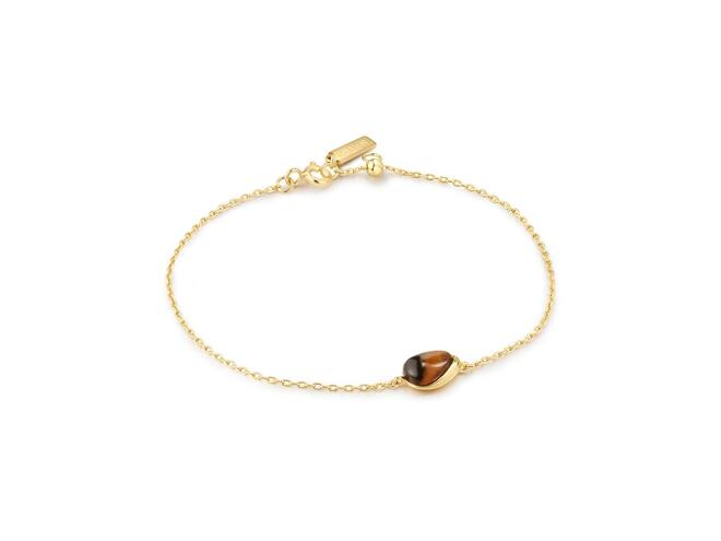 Ania Haie zilver vergulde armband Wanderer Gold Bezel TigerEye Dome Pebble