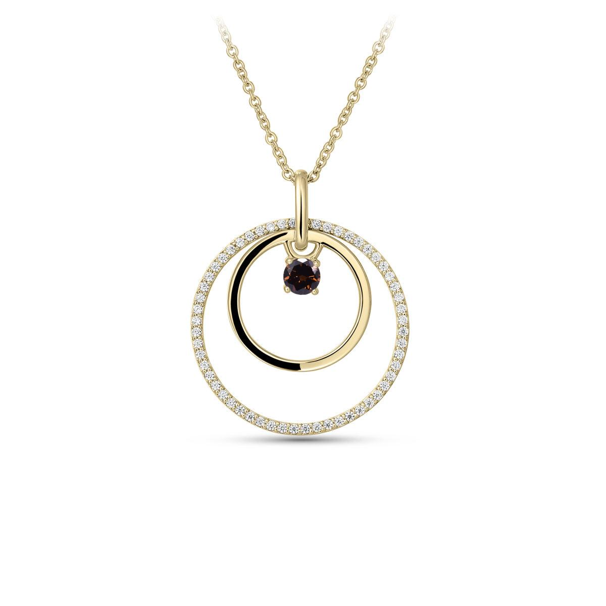 Dit Gisser collier is een vergulde ketting met twee cirkels en bruin zirconia. Draag deze elegante ketting bij zowel formele als informele gelegenheden voor een verfijnde look. Perfect om je outfit te verfraaien.