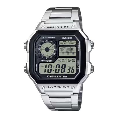De digitale polshorloge AE-1200WHD-1AVEF heeft een zilverkleurige band en een kunststof behuizing. Het beschikt over een datumaanduiding. Het beste te dragen bij casual of sportieve outfits, deze horloge biedt zowel stijl als functionaliteit. Perfect voor dagelijks gebruik en activiteiten die een moderne en praktische uitstraling vereisen.