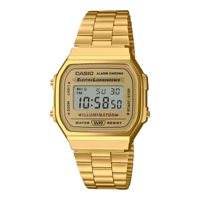 Dit digitale horloge, modelnummer A168WG-9EF, wordt geleverd met een klassieke digitale display, goudkleurige roestvrijstalen behuizing en band, en alarm- en kalenderfuncties. Het is het beste te dragen bij casual of retro-outfits voor een modieuze uitstraling. Perfect voor dagelijks gebruik en zorgt altijd voor een stijlvol statement. Kwaliteitsproduct voor elke horlogeliefhebber.
