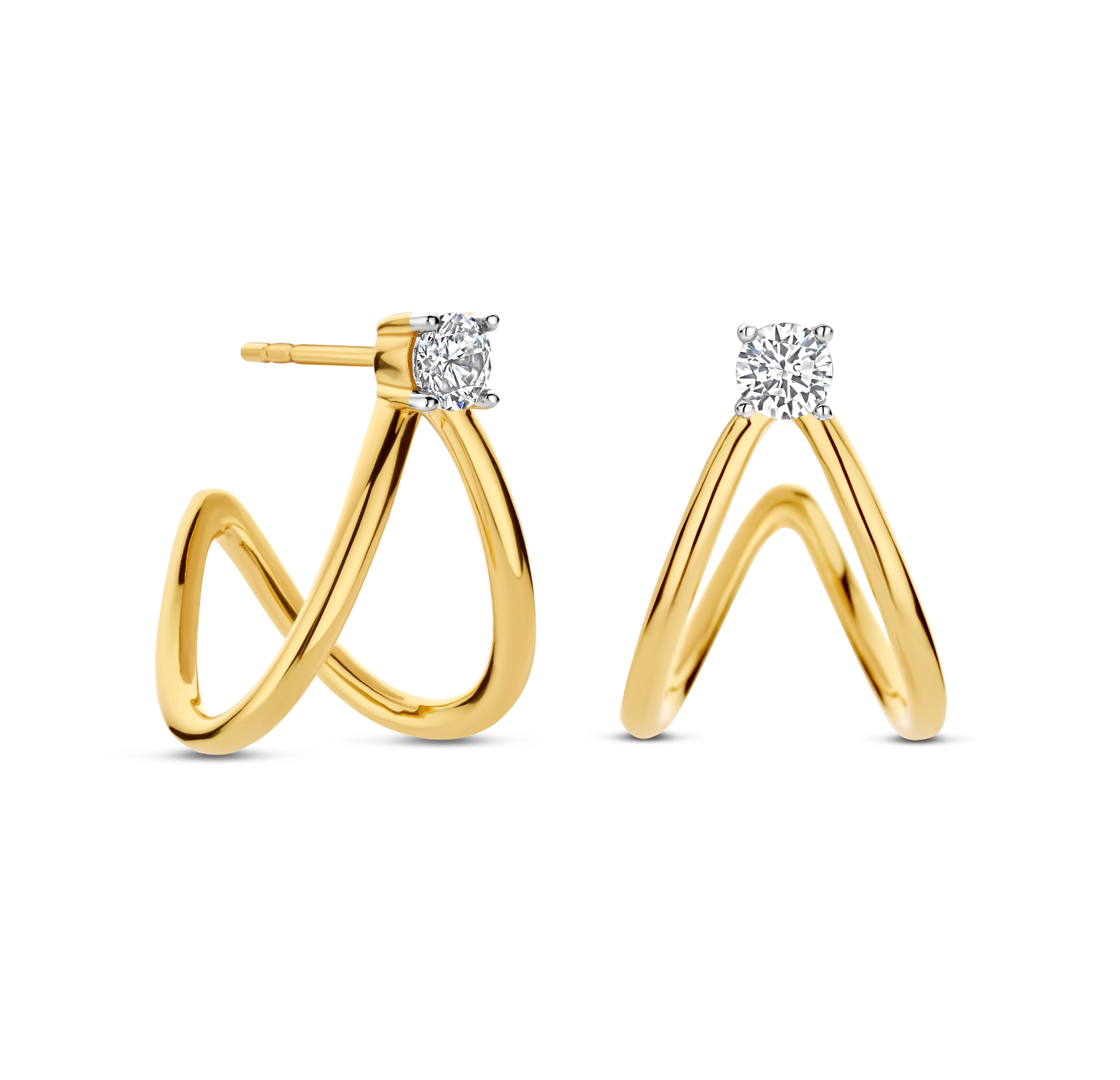 Oorbellen zilver verguld met zirconium wit