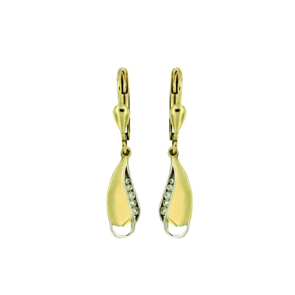 prachtige 14 karaat bicolor oorhangers met zirconia en stevige veerbrisures. 