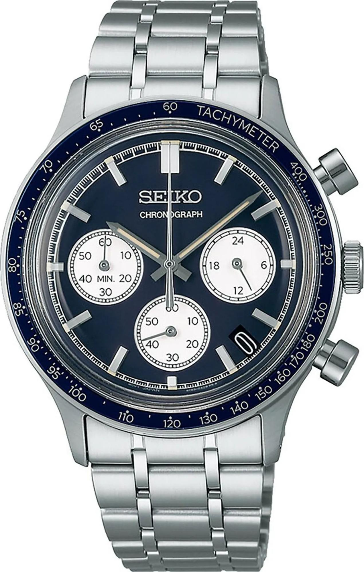 Dit is een herenhorloge van het merk Seiko. Het is een chronograaf horloge gemaakt van staal. De diameter van de kast is 43 mm en de kast is 11.6 mm dik.
De verdere specificaties van het horloge zijn als volgt:
Kastvorm: rond
Kastkleur: zilverkleurig
Kastmateriaal: staal
Bandbreedte: 22 mm
Bandlengte: 256 mm
Sluiting: vouwsluiting met drukker
Wijzerplaatkleur: zwart
Glassoort: saffier glas
Waterdichtheid: 10 ATM
Techniek: quartz