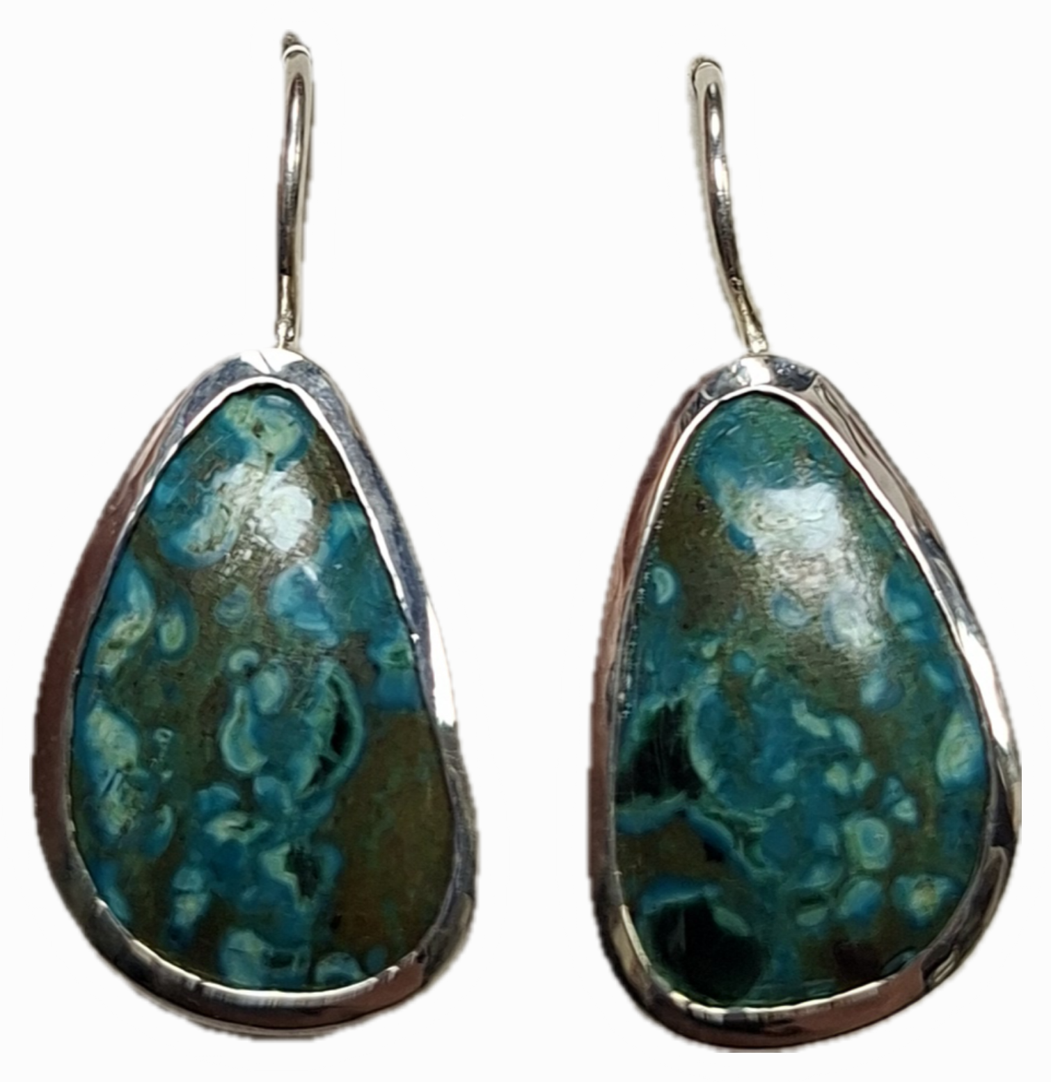 zilveren oorbellen met chrysocolla/malachiet
