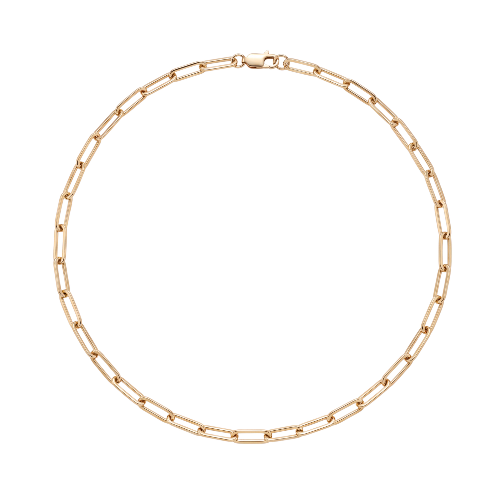 Tijdloze Elegantie: 14 Karaat Geelgouden Paperclip Ketting (4 mm / 50 cm)Voeg een modern en stijlvol sieraad toe aan je collectie met deze prachtige 14 karaat geelgouden paperclip ketting. De iconische paperclip-schakel (ook wel link chain genoemd) is een absolute trend die perfect op zichzelf gedragen kan worden of gecombineerd met andere kortere en langere kettingen voor de ultieme necklace party.   Deze ketting is vervaardigd uit hoogwaardig 585 14k geelgoud en heeft een robuuste, chique uitstraling door de schakelbreedte van 4 mm. Met een lengte van 50 cm valt het collier elegant op het sleutelbeen. Dankzij de stevige en verfijnde sluiting draag je deze gouden ketting altijd met een veilig en comfortabel gevoel.   