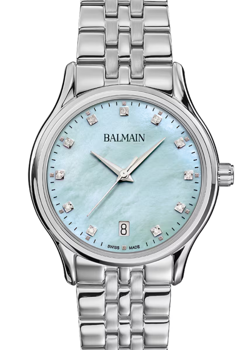 De Balmain Beleganza Lady 32 mm is een verfijnd dameshorloge waarin Zwitserse precisie en Parijse elegantie op stijlvolle wijze samenkomen. De blauwe wijzerplaat geeft het uurwerk een elegante, karaktervolle uitstraling en vormt een prachtig decor voor de subtiele schittering van diamanten.

De fonkelende diamantaccenten voegen een luxueuze toets toe aan het verfijnde ontwerp en cre&euml;ren een harmonieus samenspel van licht, kleur en elegantie. De diepblauwe tint straalt klasse en diepte uit, terwijl de elegante kastdiameter van 32 mm zorgt voor een stijlvolle aanwezigheid om de pols.

Ge&iuml;nspireerd door de tijdloze charme van de Parijse haute couture is dit horloge een prachtige keuze voor de vrouw die houdt van verfijnde details en discrete luxe. Het model laat zich moeiteloos combineren met zowel een elegante dagelijkse outfit als een feestelijke avondlook.

Een exclusief uurwerk waarin de schoonheid van een blauwe wijzerplaat en de schittering van diamanten samenkomen in een tijdloos vrouwelijk ontwerp.