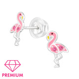 Zilveren flamingo oorstekers roze met zirkonia | 48808
