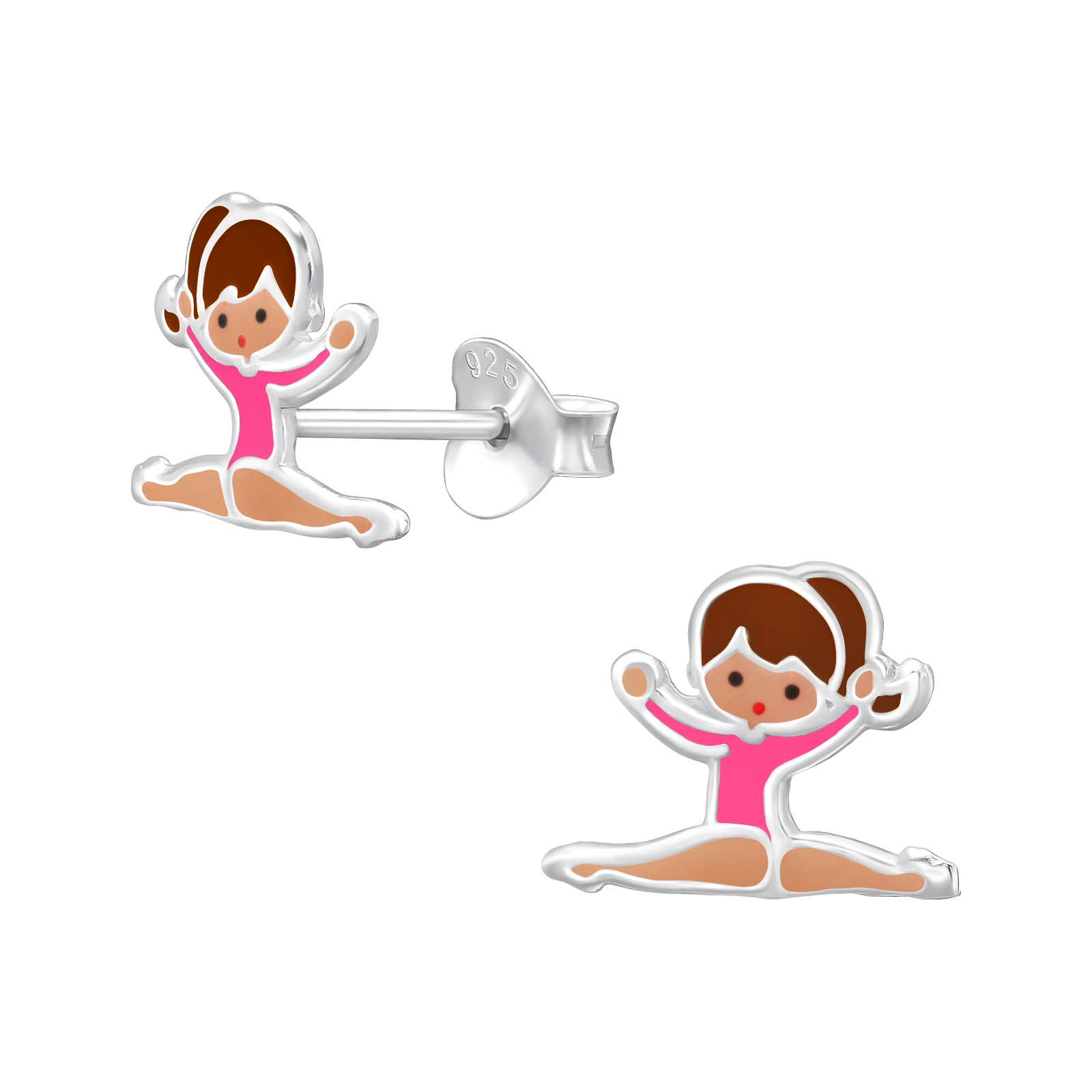 Zilveren turnster oorstekers roze split | 49939
