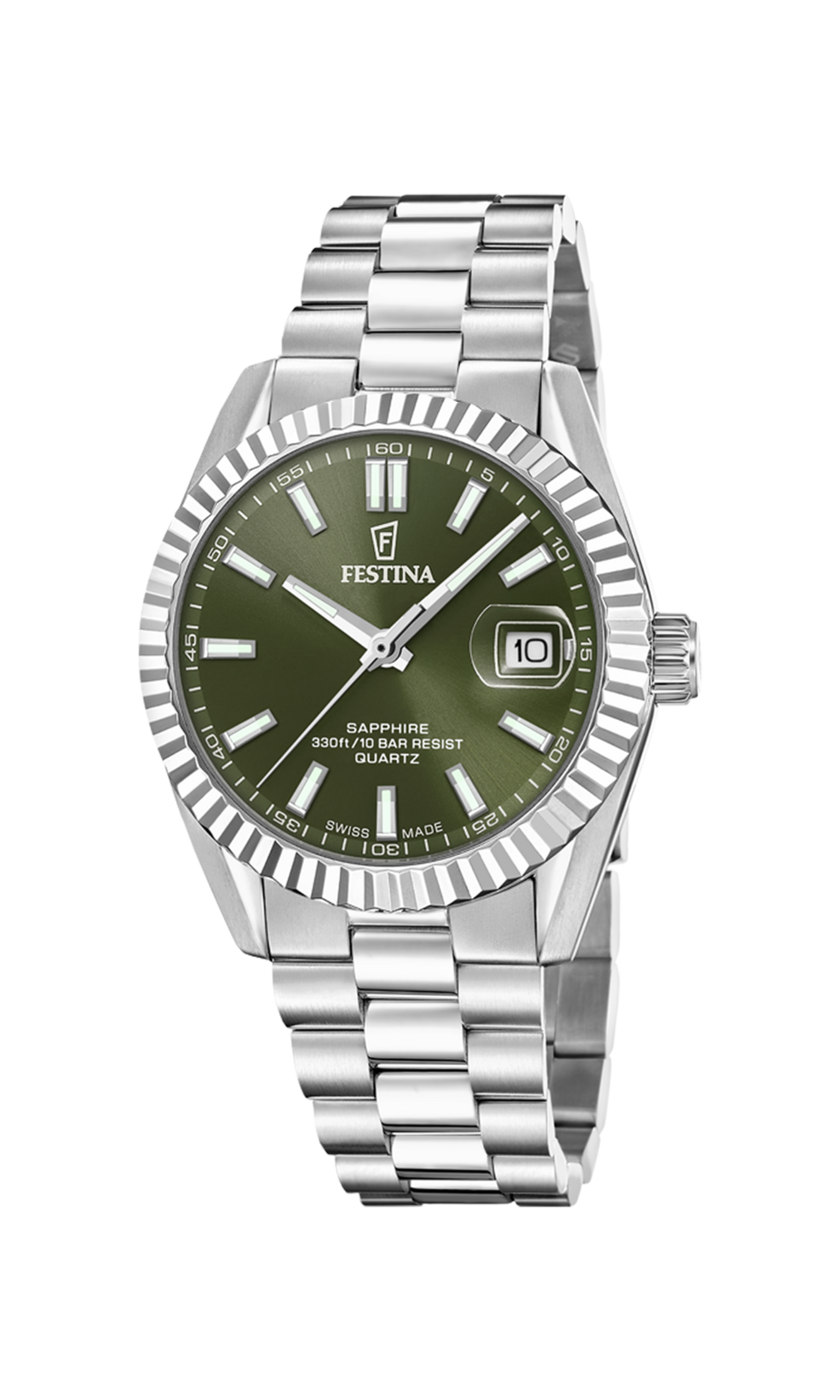 Festina Swiss Made heren groen Classic Steel roestvrij staal horlogeband