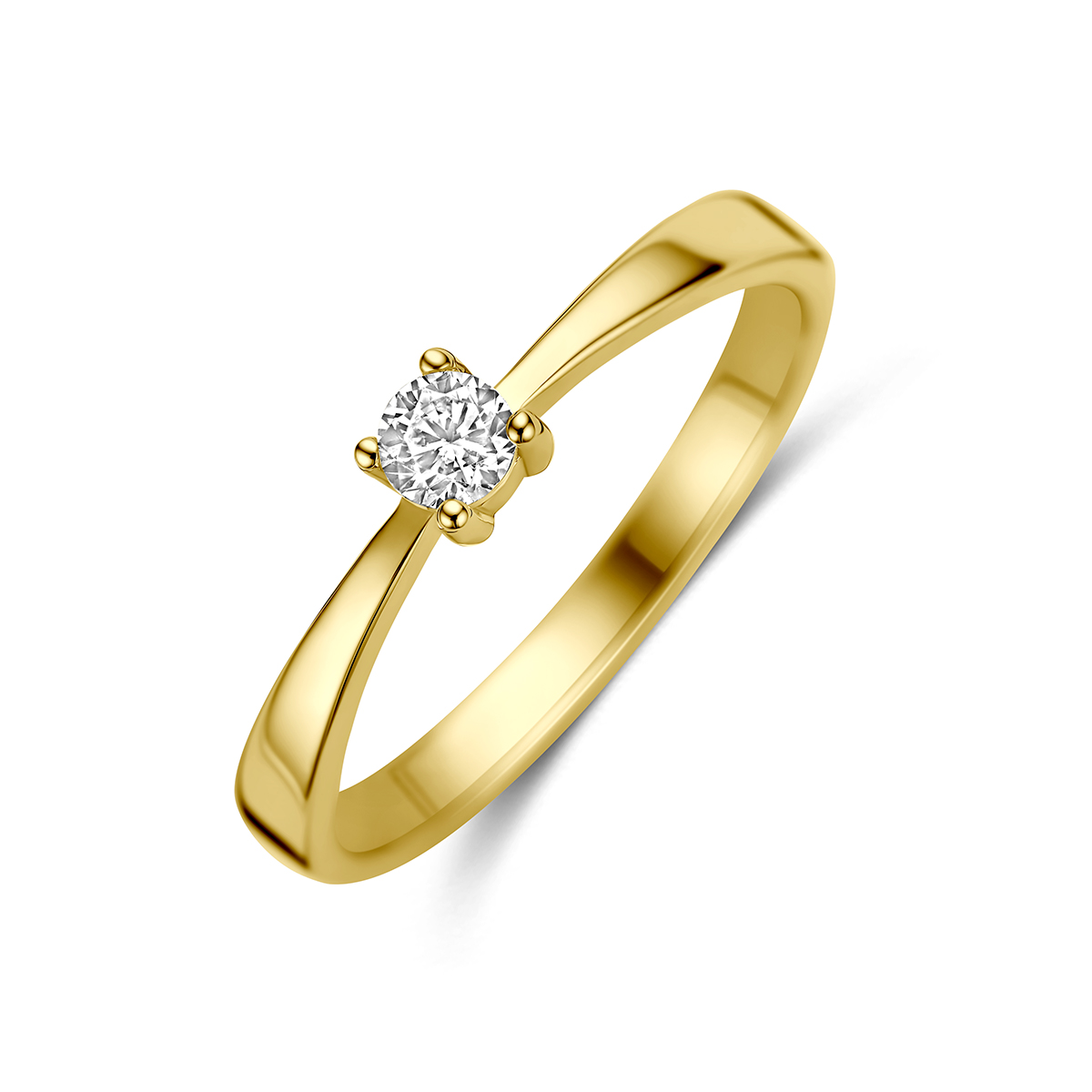 9k Geelkleurige ring met zirkonia. De ring heeft een breedte van 3.5mm.