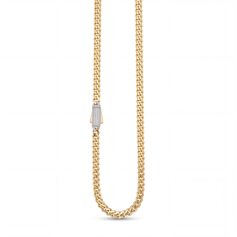Pure Luxe: Massief 18 Karaat Geelgouden Monaco Chain Ketting (5 mm / 45 cm)

Ervaar de ultieme combinatie van vakmanschap en luxe met deze massieve 18 karaat geelgouden Monaco ketting. De kenmerkende strakke Cuban-schakels geven het collier een robuuste en tijdloze uitstraling, terwijl de opvallende bloksluiting bezet met glinsterende zirkonia stenen zorgt voor een verfijnde, exclusieve touch. Met een kortere lengte van 45 cm valt deze ketting hoog en strak rond de hals, wat zorgt voor een krachtig visueel statement.

Dit collier is vervaardigd uit massief 750 18k geelgoud en heeft met een gewicht van ca. 20 gram een heerlijk, voelbaar zwaar en hoogwaardig draagcomfort. De breedte van 5 mm maakt de schakel perfect zichtbaar zonder te overheersen.