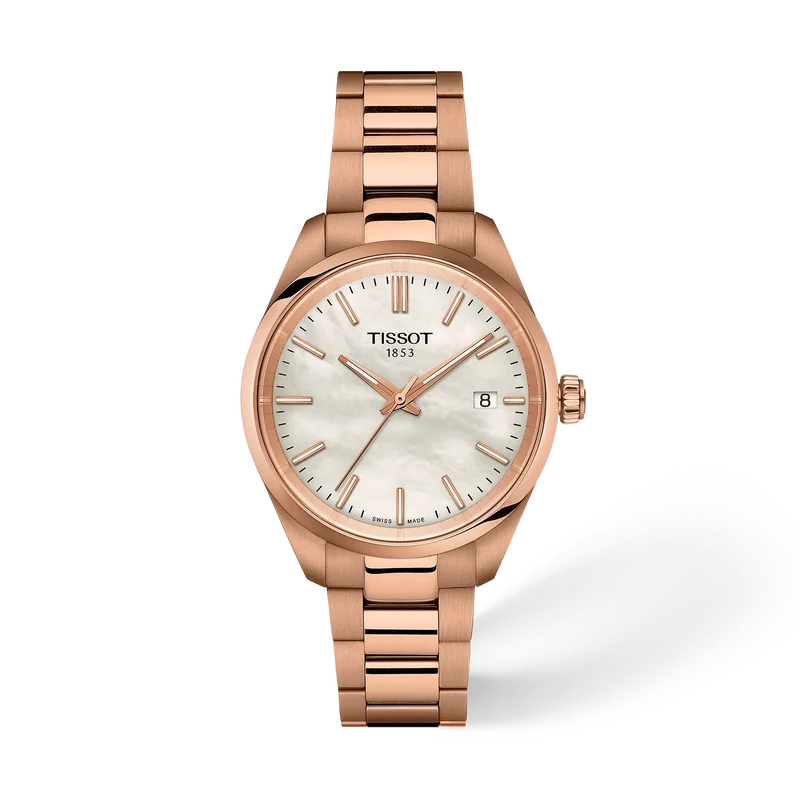 De Tissot PR100 T1502103311100 is een elegante dameshorloge met een roestvrijstalen kast en band in ros&eacute;goud. Het heeft een parelmoeren wijzerplaat, analoge weergave met streepindexen en Zwitserse quartz uurwerk. Waterbestendig tot 10 ATM en hypoallergeen. Perfect te dragen tijdens formele gelegenheden of als stijlvol dagelijks accessoire. 