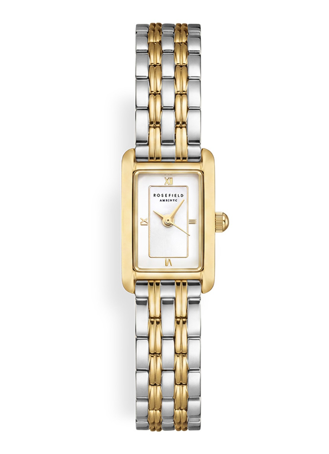 De Rosefield Mini Heirloom Bicolor MWDSD-M10 is een elegante horloge met een goud-zilverkleurige band en metalen kast. Het heeft geen datumfunctie en is ideaal als polshorloge. Draag het bij zowel formele als casual outfits voor een verfijnde touch. Perfect voor dames die houden van een klassieker en tijdloos ontwerp.