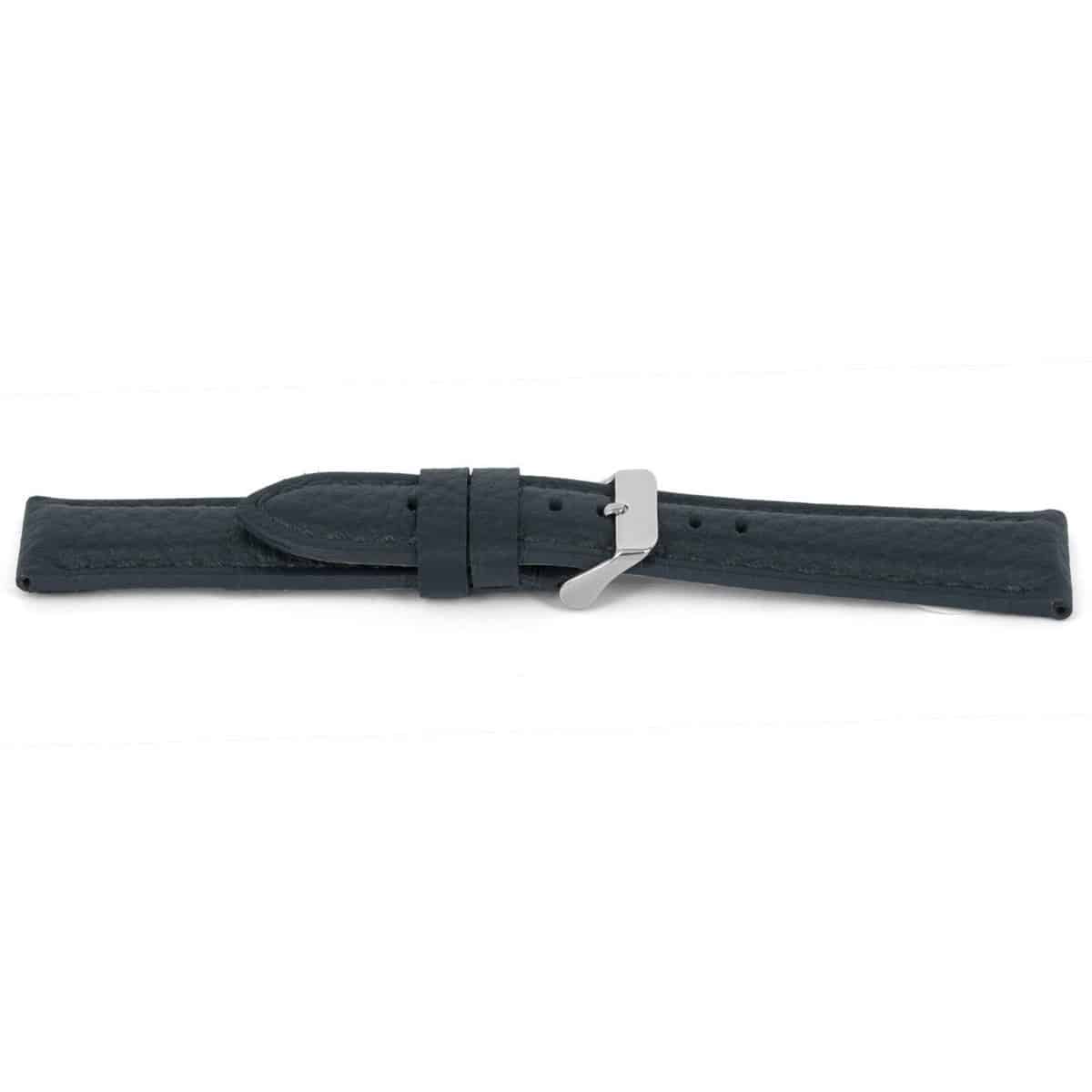 Kalfslederen horlogeband met zilverkleurig edelstalen gesp.
Kleur band: Grijs/blauw
Band dikte: 5.8 - 3.8 mm 
Band lengte: 85/125mm (XL)
Band breedte: 20x18mm
Gesp: Edelstaal
Bekleding binnenband: Nubuck
Gestikt: Ja, wit
Pushpin: ExclusiefHypo allergisch: Ja
NFC Chip: Ja
EAN: 4782863081209