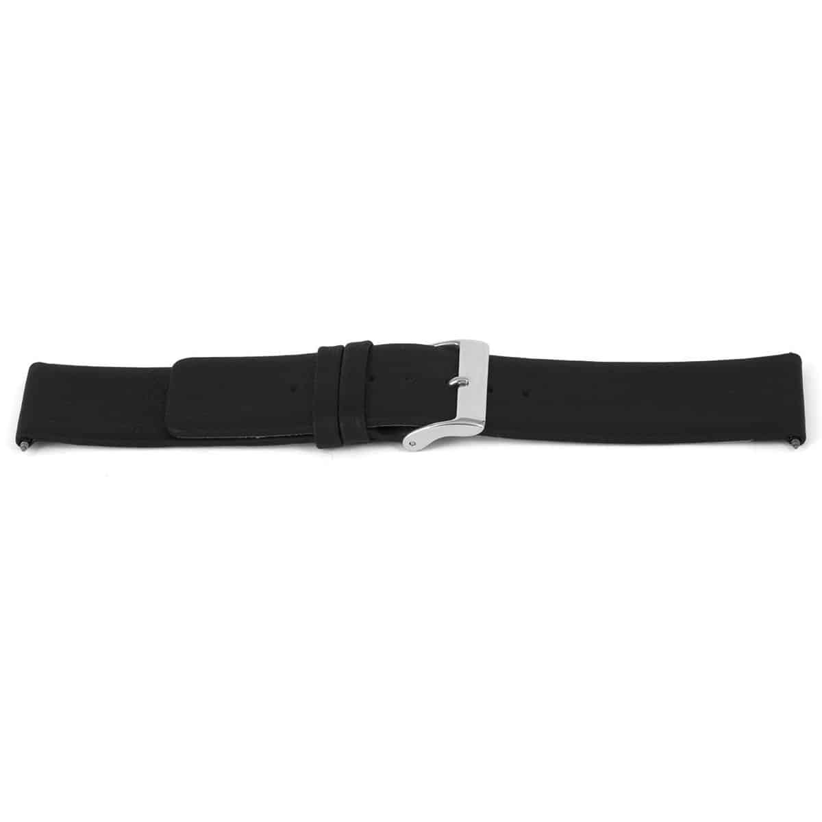 Kalfs lederen horlogeband zwart glad en ongestikt. 
Kleur band: Zwart
Band dikte: 2.4mm
Band lengte: 75/115mm
Band breedte: 22x22mm
Gesp: All Stainless Steel
Bekleding binnenband: Nubuck
Gestikt: nee
Pushpin: Inclusief
Hypo allergisch: JaNFC Chip: Nee
Waterproef: Ja
EAN: 4782586344018