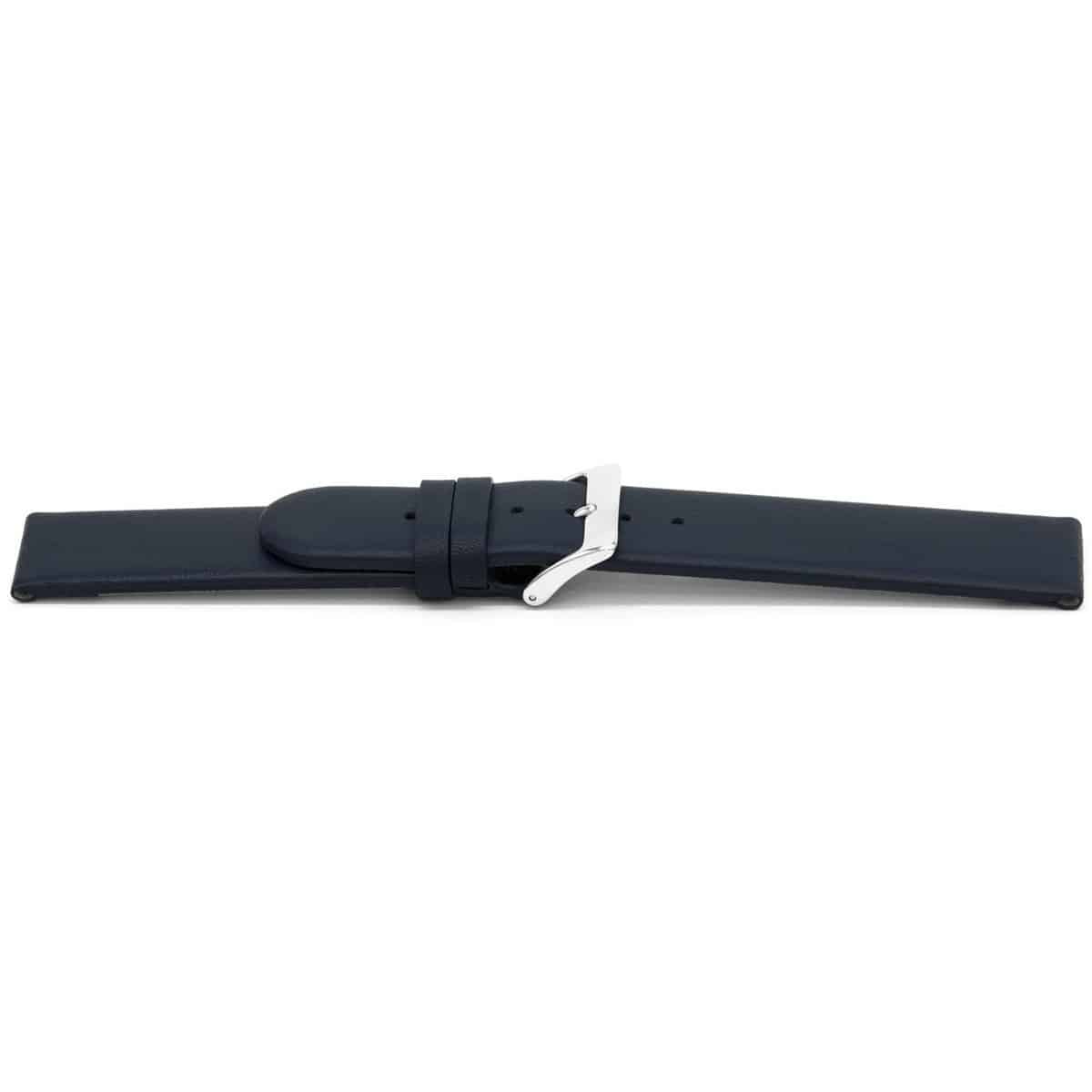 Blauw lederen horlogeband met zilverkleurig edelstalen gesp.
Kleur band: Blauw
Band dikte: 2.8mm 
Band lengte: 75/115mm
Band breedte: 22x22 mm
Gesp: Stainless steel
Bekleding binnenband: Nubuck
Gestikt: Nee
Pushpin: Exclusief
Hypo allergisch: Ja
Quickswitch
EAN: 4780263607227