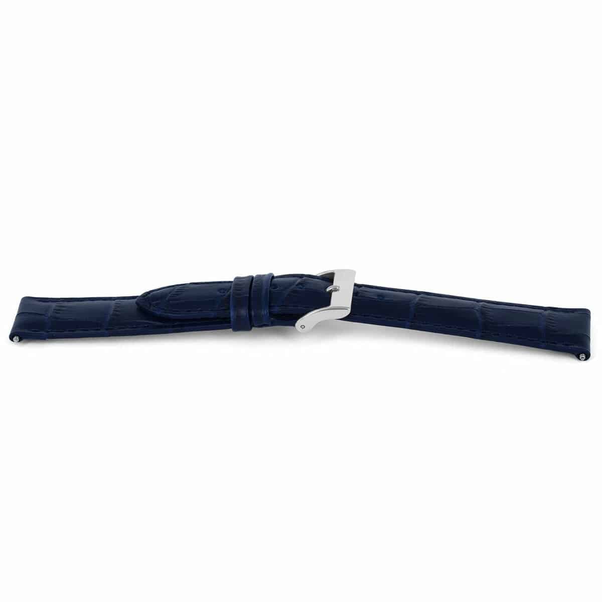 Italiaans lederen horlogeband, blauw, Croco en gestikt. 
Kleur band: Blauw
Band dikte: 3.3mm
Band lengte: 75/115mm
Band breedte: 16x14mm
Gesp: All Stainless Steel
Bekleding binnenband: Nubuck
Gestikt: Ja
Pushpin: Inclusief
Hypoallergeen: JaEAN: 4785863626166
