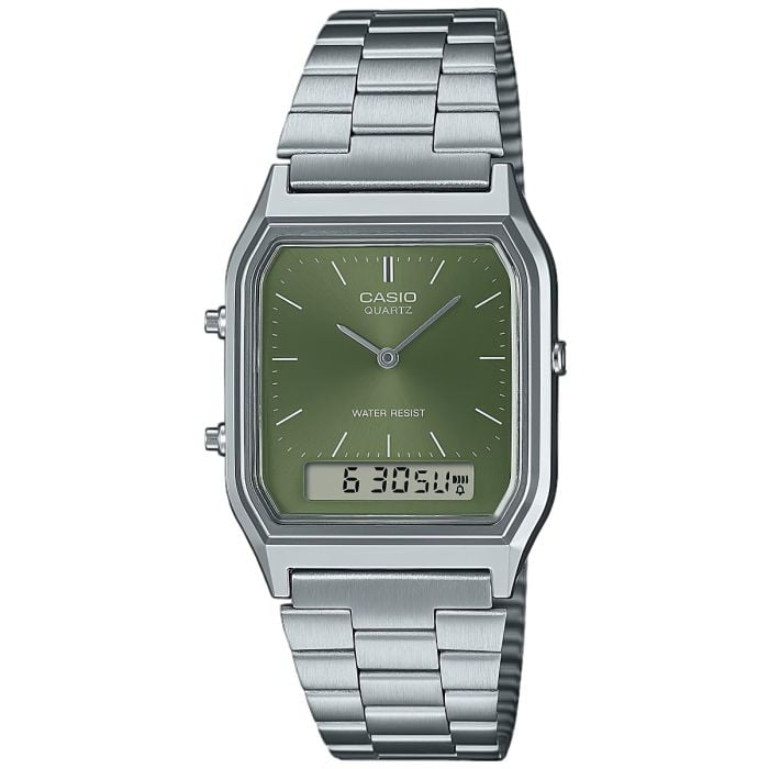 Dit Casio horloge heeft een kast gemaakt van Kunsthars met een diameter van 29.8 mm en is voorzien van een Roestvrijstaal band. In de kast bevindt zich een Casio kwaliteitsuurwerk en is afgewerkt met Acrylglas.

Het horloge is 1ATM. Dit betekent dat het horloge spatwaterdicht is.. Verder wordt het horloge geleverd met 2 jaar garantie.
