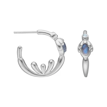 Deze sterling zilveren oorbellen hebben elk een 5 x 3 mm maansteen en een 2 mm blauwe topaas.