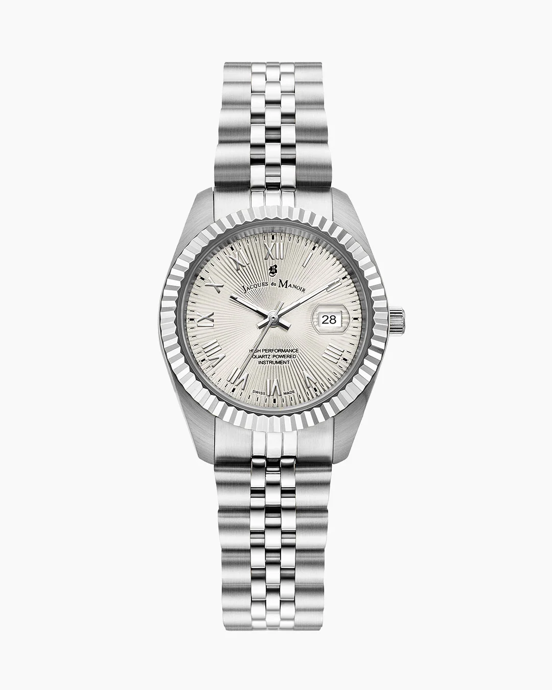 Jacques du Manoir Swiss Made quarts pols horloge staal met stalen band model JWL06202. 5 ATM waterbestendig.