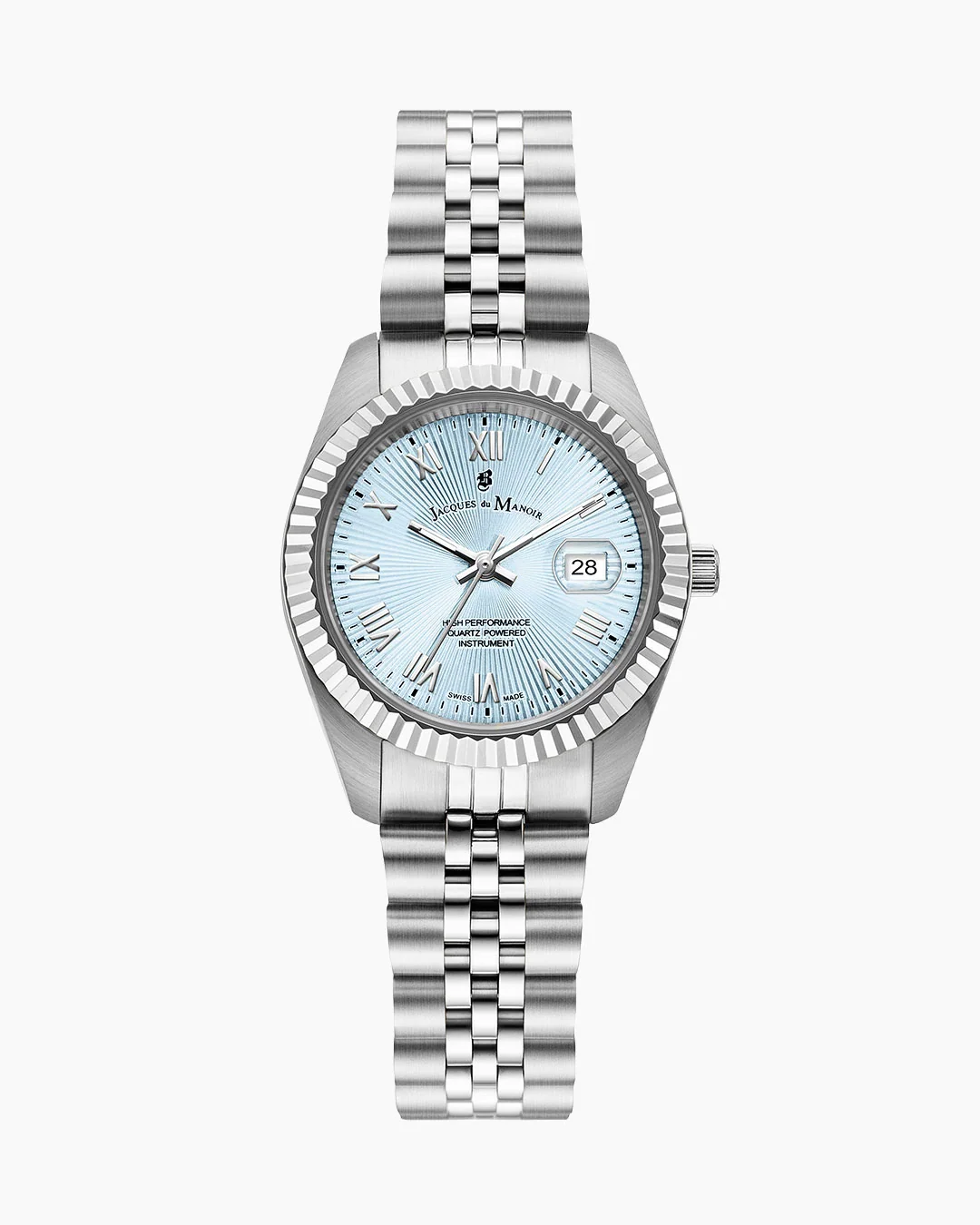 Jacques du Manoir Swiss Made quarts pols horloge staal met stalen band model JWL06201. 5 ATM waterbestendig.