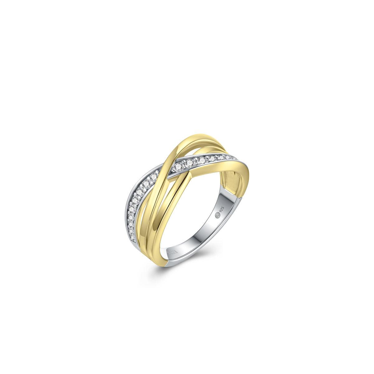 Gisse ring cross over goudkleurig met zirkonia
