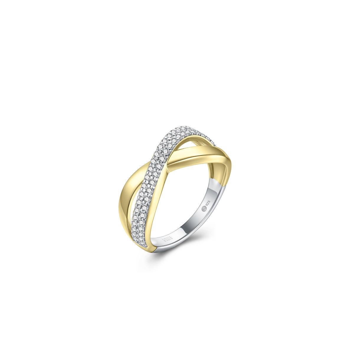 Gisser ring Goudkleurig crossover met zirkonia mt56