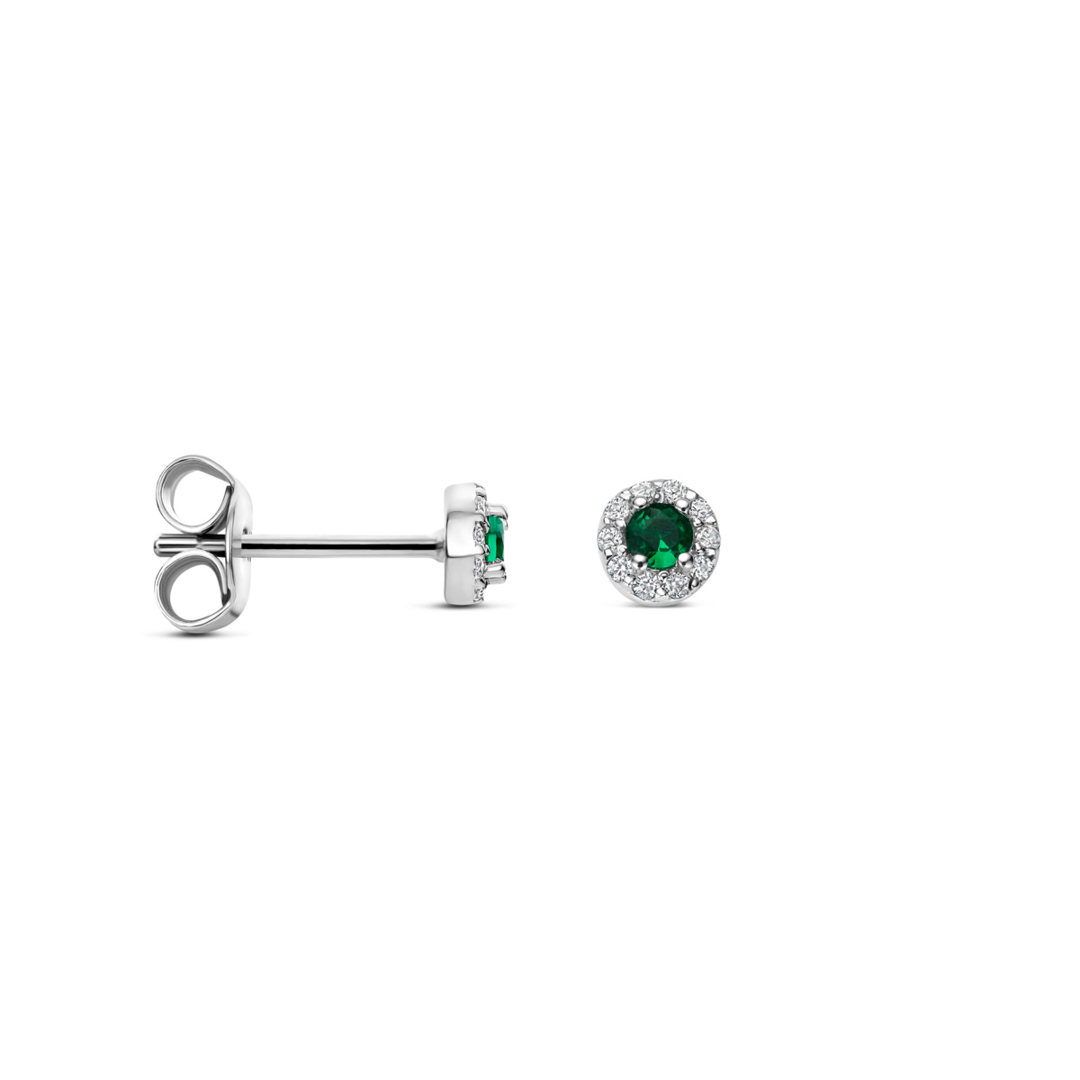 Zilveren oorstekers met groene zirkonia. Met een diameter van 4.6mm perfect voor dagelijks gebruik of speciale gelegenheden, ze voegen een subtiele elegantie toe aan elke outfit. Draag ze met andere zilveren sieraden voor een verfijnde look.