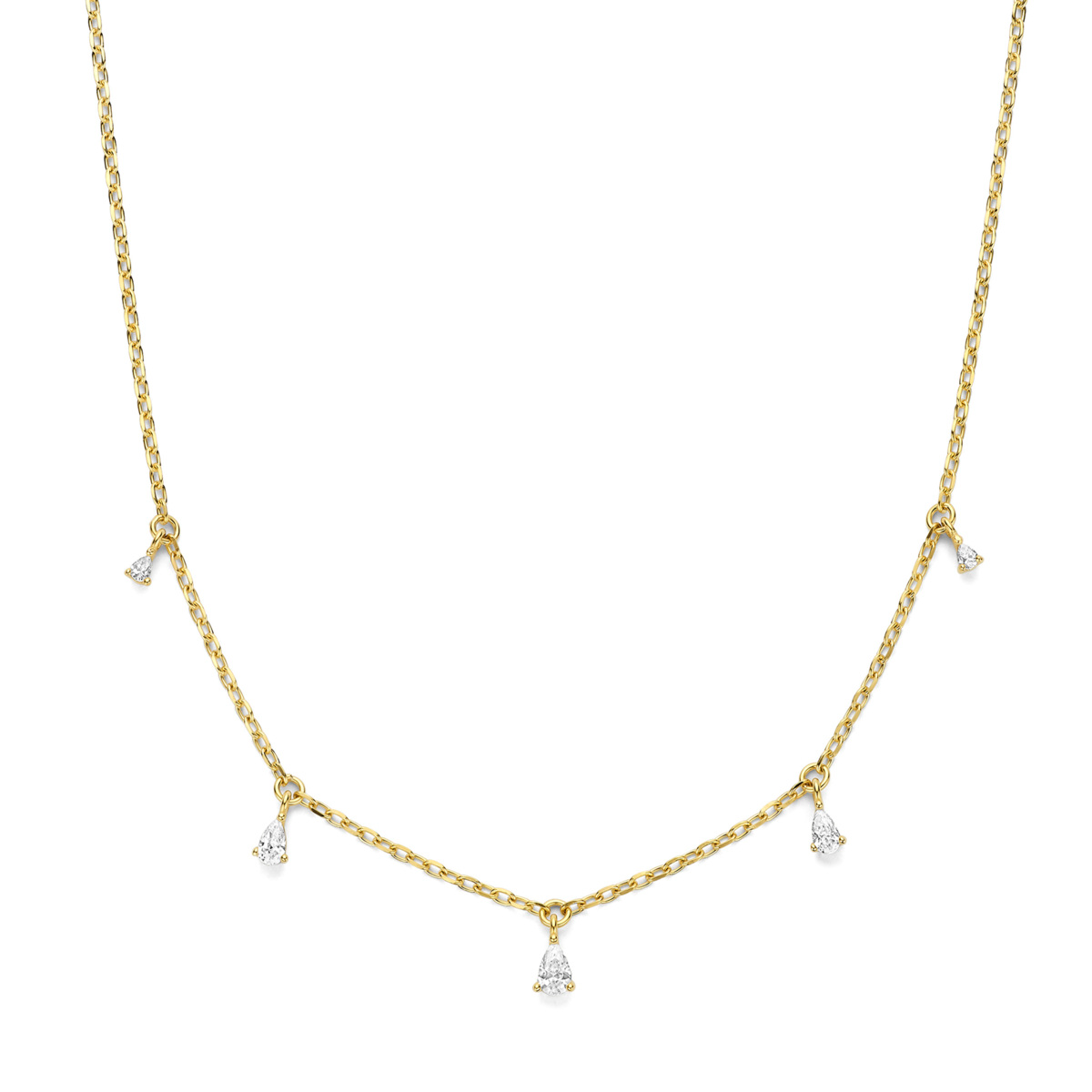 Een prachtige halsketting gemaakt van 925 sterling zilver en verguld voor een goudkleurige uitstraling. Met een lengte van 450 mm valt hij elegant om de hals. Ideaal om solo te dragen voor een verfijnde look of te combineren met andere kettingen voor een trendy gelaagd effect.