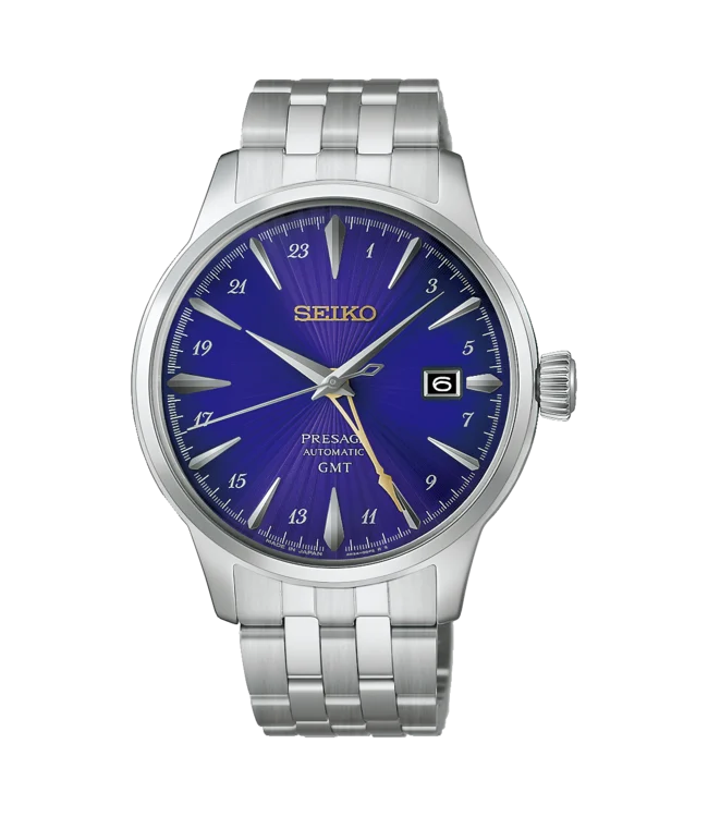 Limited Edition of 6.000st.
Seiko Presage Cocktail Time GMT 145th Anniversary Limited Edition
Ter ere van het 145-jarig jubileum van Seiko is deze bijzondere Presage uitgevoerd in Edo-paars, een kleur die nauw verbonden is met het historische erfgoed van Tokio. De diepe paarse wijzerplaat heeft een verfijnd patroon dat vanuit het midden naar buiten loopt en het horloge een elegante, levendige uitstraling geeft.

Het ontwerp maakt deel uit van de Presage Cocktail Time-serie en is ge&iuml;nspireerd op Edo Murasaki, een originele cocktail van STAR BAR in Ginza, Tokio. De goudkleurige details, waaronder het Seiko-logo en de karakteristieke GMT-wijzer, vormen een stijlvol contrast met de paarse wijzerplaat en symboliseren een stralende en veelbelovende toekomst.