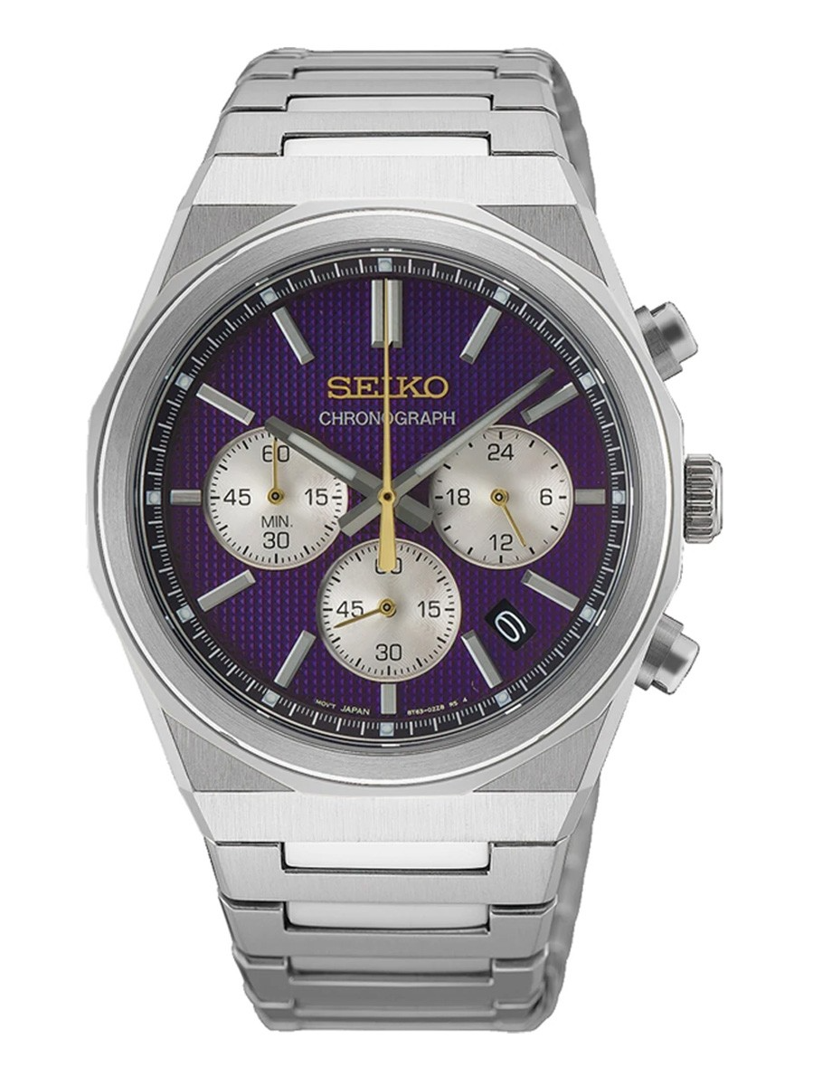 SEIKO QUARTZ CHRONOGRAPH LIMITED EDITION HGK003P1
De HGK003P1 wordt uitgegeven in een gelimiteerde oplage van 445 exemplaren. 

Dit horloge is uitgevoerd met een paarse wijzerplaat waarop de tijd, datumaanduiding en chronograaffunctie duidelijk af te lezen zijn. De horlogekast (diameter 40mm) en -band met vouwsluiting zijn gemaakt van edelstaal. Het horloge loopt op een precies en betrouwbaar quartz uurwerk. Daarnaast is het horloge voorzien van een saffierglas en is het tot 100 meter waterdicht. Seiko horloge HGK003 is perfect voor heren die op zoek zijn naar een sportief polshorloge van hoogwaardige kwaliteit.
