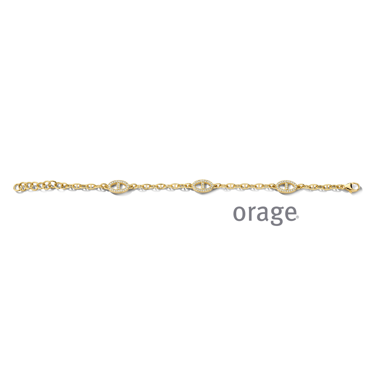 Orage Armband 3 ovalen verguld geel CZ (V/14)