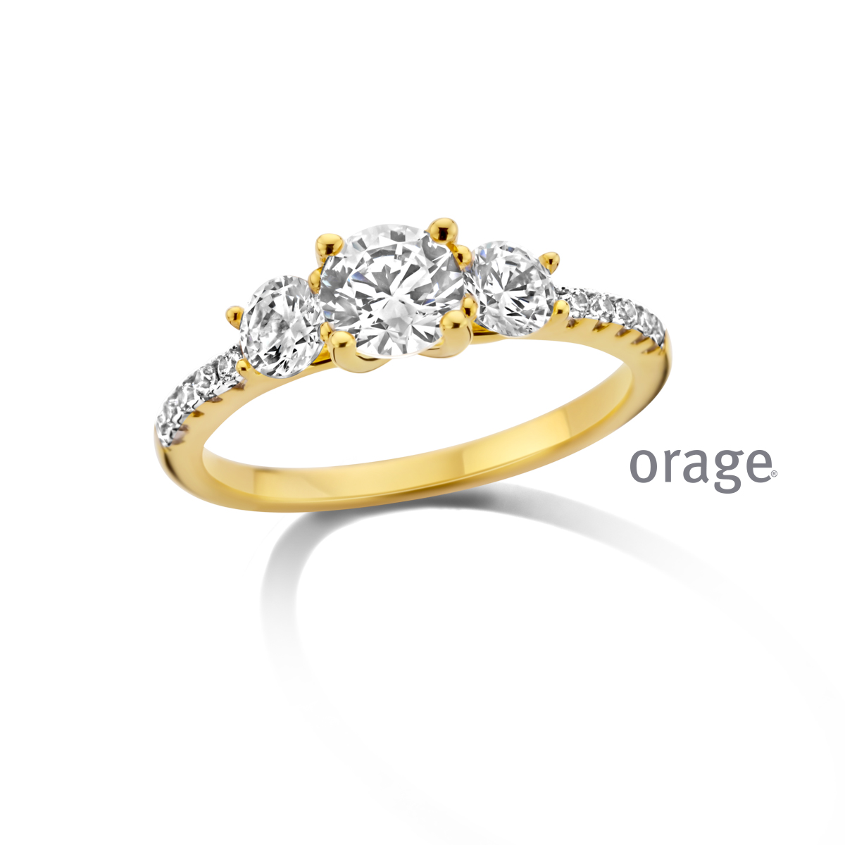 Orage Ring trilogie met zijstenen verguld geel CZ (V/39)