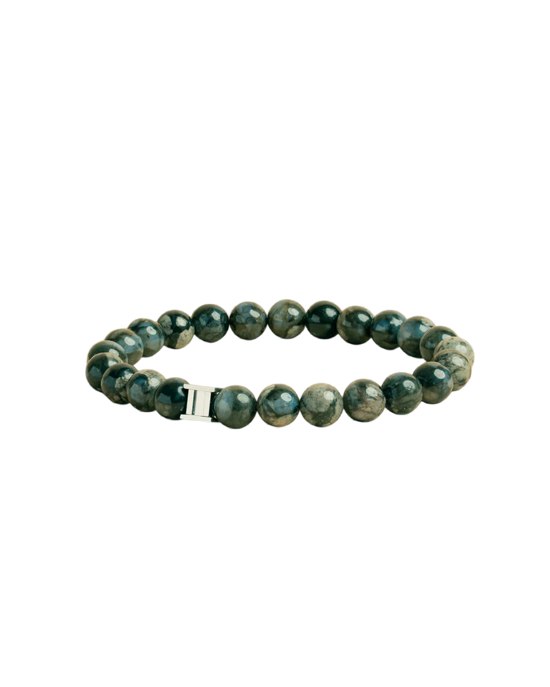 Kralen armband met   groene opaal stenen in maat L . De armband heeft een matte afwerking zonder glans. Draag deze stijlvolle armband om je pols voor een subtiele en elegante uitstraling die perfect past bij zowel casual als formele outfits.
