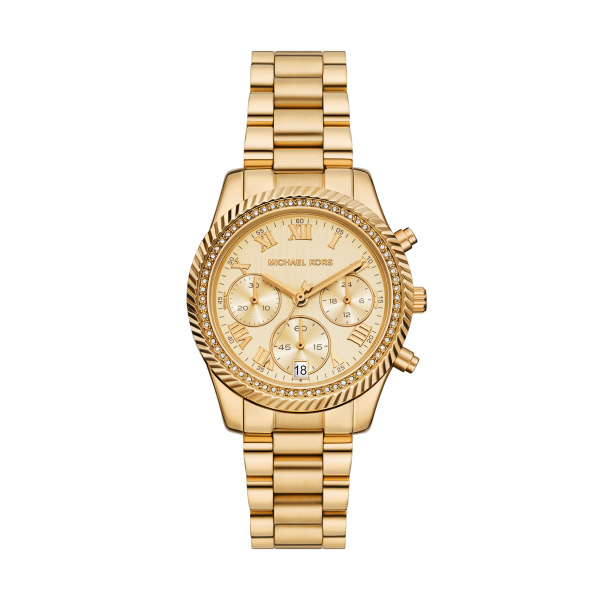 Dit stijlvolle Michael Kors Dameshorloge, modelnummer MK7672, combineert elegantie en functionaliteit. Met een 36 mm goudkleurige roestvrijstalen kast, analoge wijzerplaat met Romeinse cijfers en quartz uurwerk, is het een chique accessoire. Heeft datumaanduiding en 5 bar waterdichtheid. Draag dit horloge bij formele of semi-formele gelegenheden om je outfit luxe te accentueren.