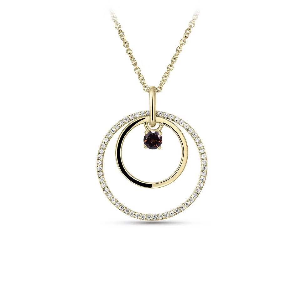 Ketting ronde hanger verguld 925 zilver met zirconium en centraal steeentje zwart