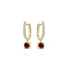 Oorbellen gisser verguld zilver zirconium wit met hangertjes rode zirconium
