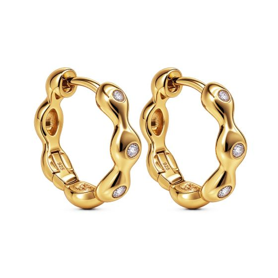 Hinged Hoops Zirconia Saphira 15MM Goldplated