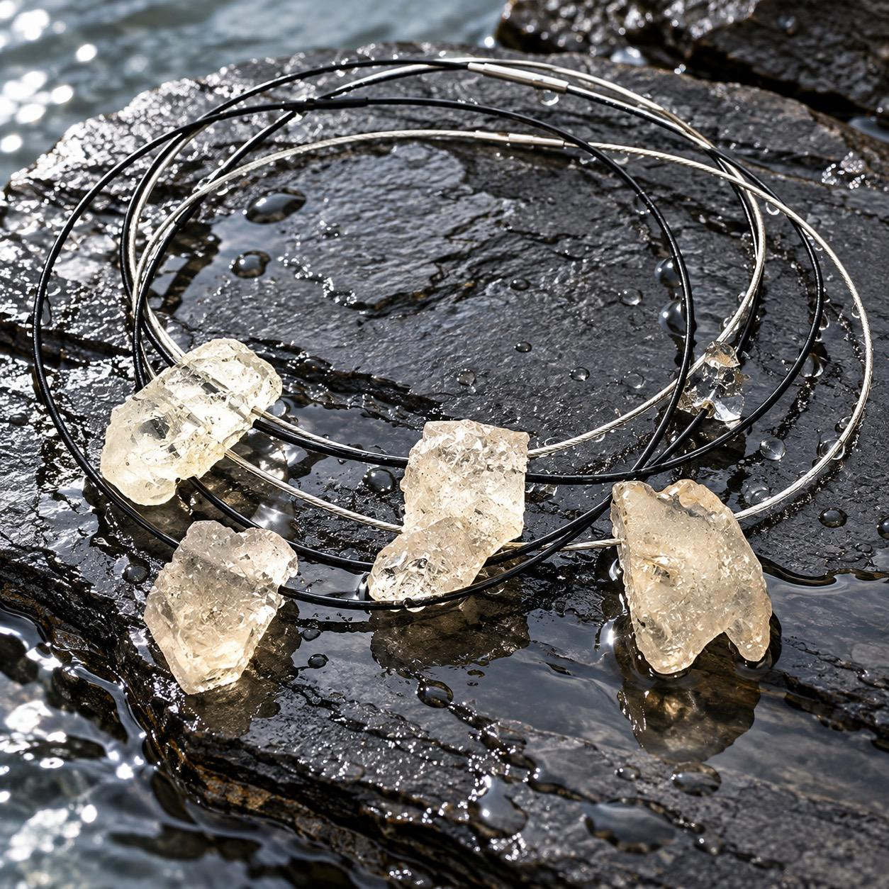 Seilcollier Unisex mit Beryll / Aquamarin &ndash; Schwarz oder Silberfarben

Nat&uuml;rlich. Puristisch. Einzigartig.

Dieses au&szlig;ergew&ouml;hnliche Seilcollier vereint modernes, minimalistisches Design mit der urspr&uuml;nglichen Sch&ouml;nheit naturbelassener Edelsteine.

Die rauen, unbehandelten Beryll- und Aquamarin-Anh&auml;nger begeistern durch ihre individuellen Formen, zarten Farbt&ouml;ne und nat&uuml;rlichen Kristallstrukturen. Jeder Stein ist ein Unikat der Natur.

Das filigrane Seilcollier ist wahlweise in Schwarz oder Silberfarben erh&auml;ltlich und bildet einen spannenden Kontrast zu den hellen, transparenten Edelsteinen.

Ob l&auml;ssig im Alltag oder als besonderer Akzent zu einem eleganten Outfit &ndash; dieses Unisex-Collier ist ein zeitloses Schmuckst&uuml;ck f&uuml;r Damen und Herren, die das Besondere lieben.

Details:

Schmuckart: Seilcollier / Unisex

Anh&auml;nger: Naturbelassener Beryll / Aquamarin

Collierfarben: Schwarz oder Silberfarben

Stil: Modern, puristisch, individuell

Besonderheit: Jeder Naturstein ist einzigartig in Form, Farbe und Struktur

Ein St&uuml;ck urspr&uuml;nglicher Natur &ndash; modern interpretiert.
