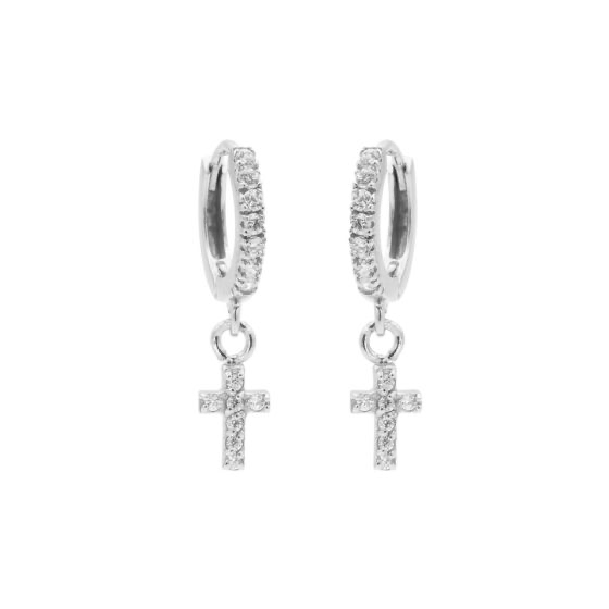 Zirconia Hinged Hoops Symbols Faith Silver