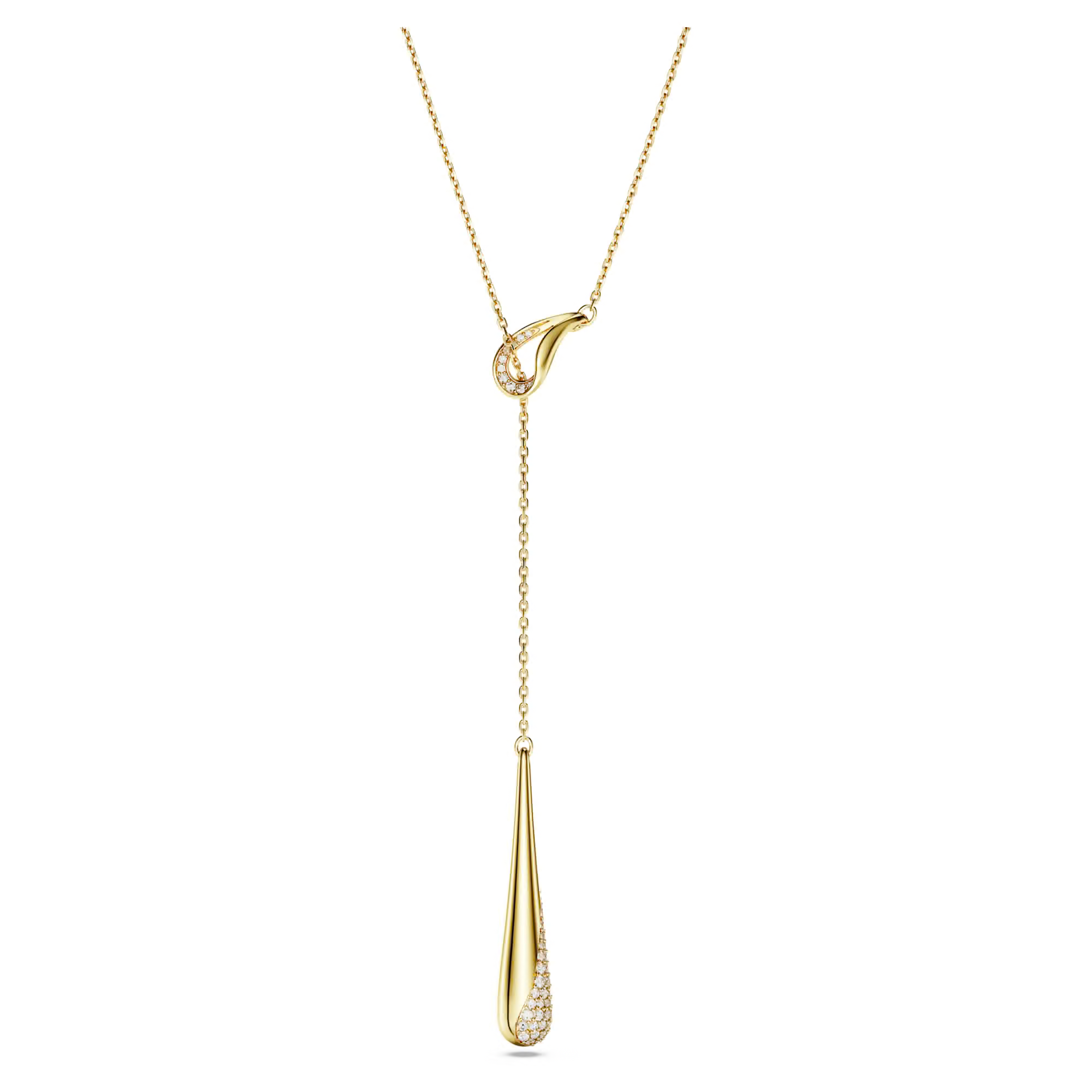 Deze Y-vormige hanger is gemaakt van sterling zilver uit gerecyclede bronnen en is de definitie van nonchalante klasse. Het ontwerp valt op door een slanke druppel en een in elkaar grijpende lus, en is afgewerkt met schitterend pav&eacute; als kers op de taart. Swarovski Classica geeft een nieuwe draai aan alledaagse elegantie. Deze collectie is ge&iuml;nspireerd op de Aronskelk en combineert vloeiende vormen met een strakke geometrie, allemaal ge&iuml;njecteerd met het licht van Swarovski Zirkonia.