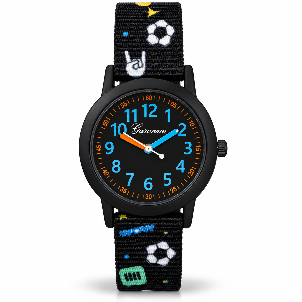 Dit is een horloge van het merk Garonne gemaakt voor jongens.
De specificaties zijn als volgt:
Kastmaat: 30 mm
Bandlengte: 170
Bandbreedte: 14
Waterdichtheid: 3 ATM / 30 Meter / 100 Feet