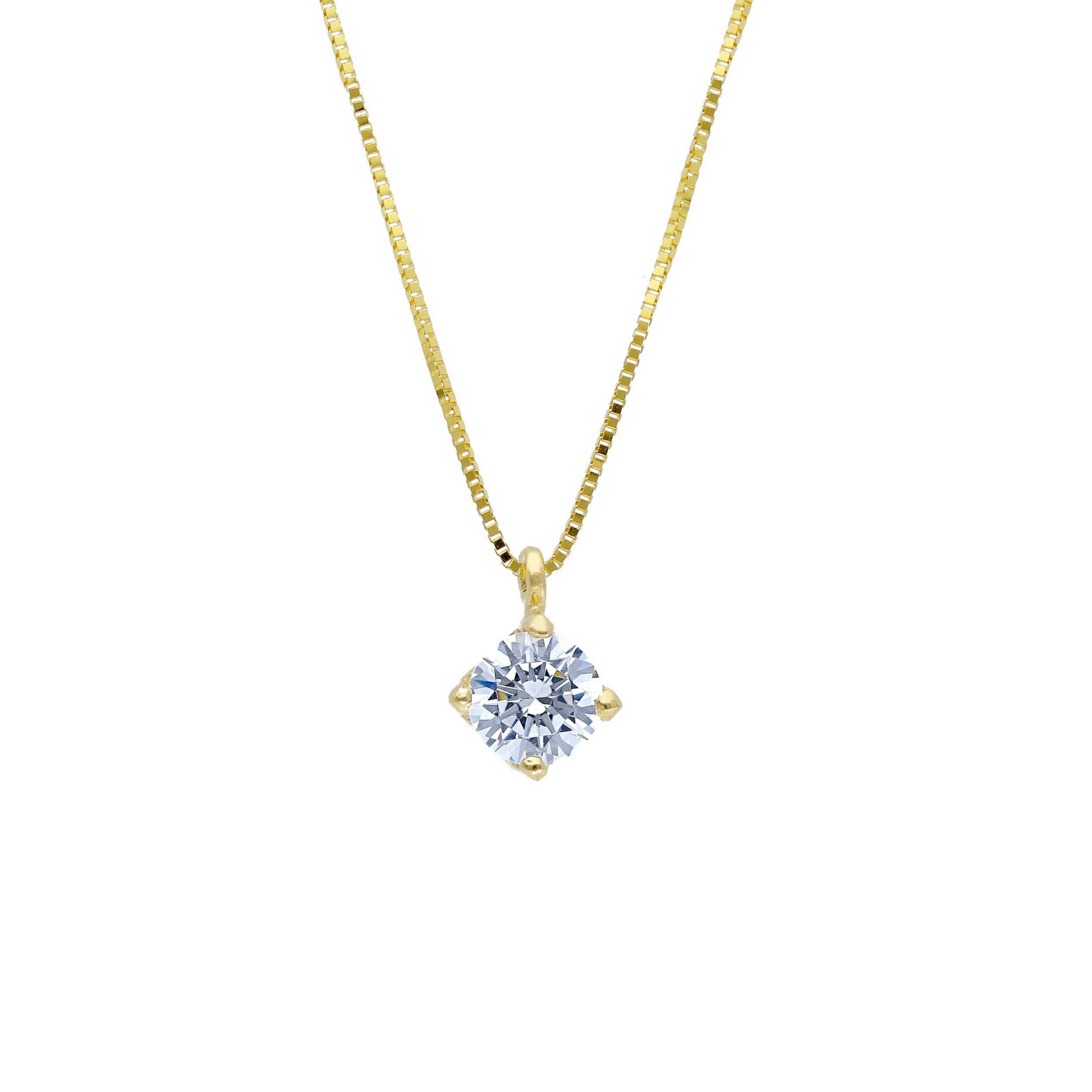 Ketting 14 karaat geel goud met hanger met zircnium ronde steen met vier grieven gezet 