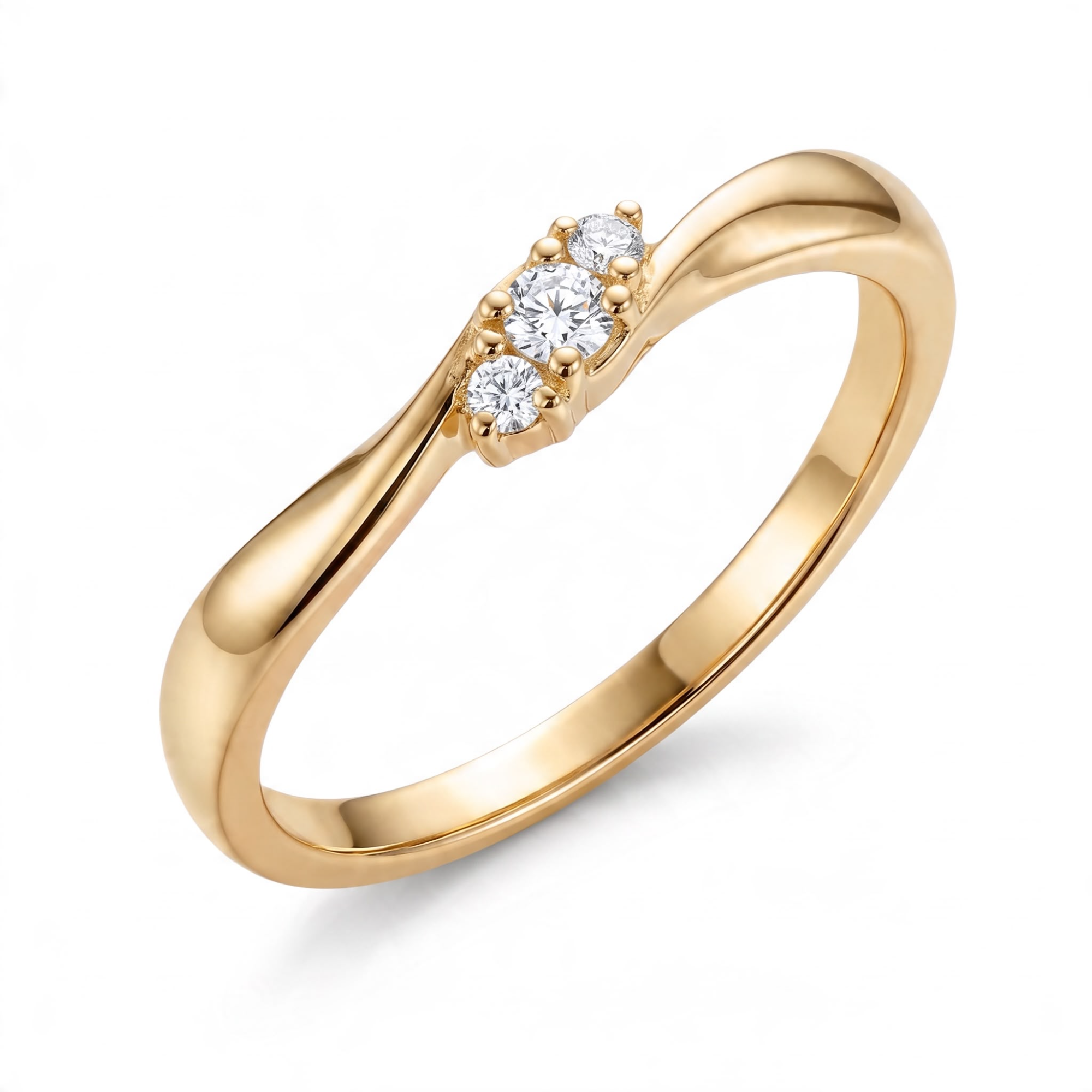 14 karaats geelgouden ring met 3 diamanten van totaal 0,045 caraat G/SI