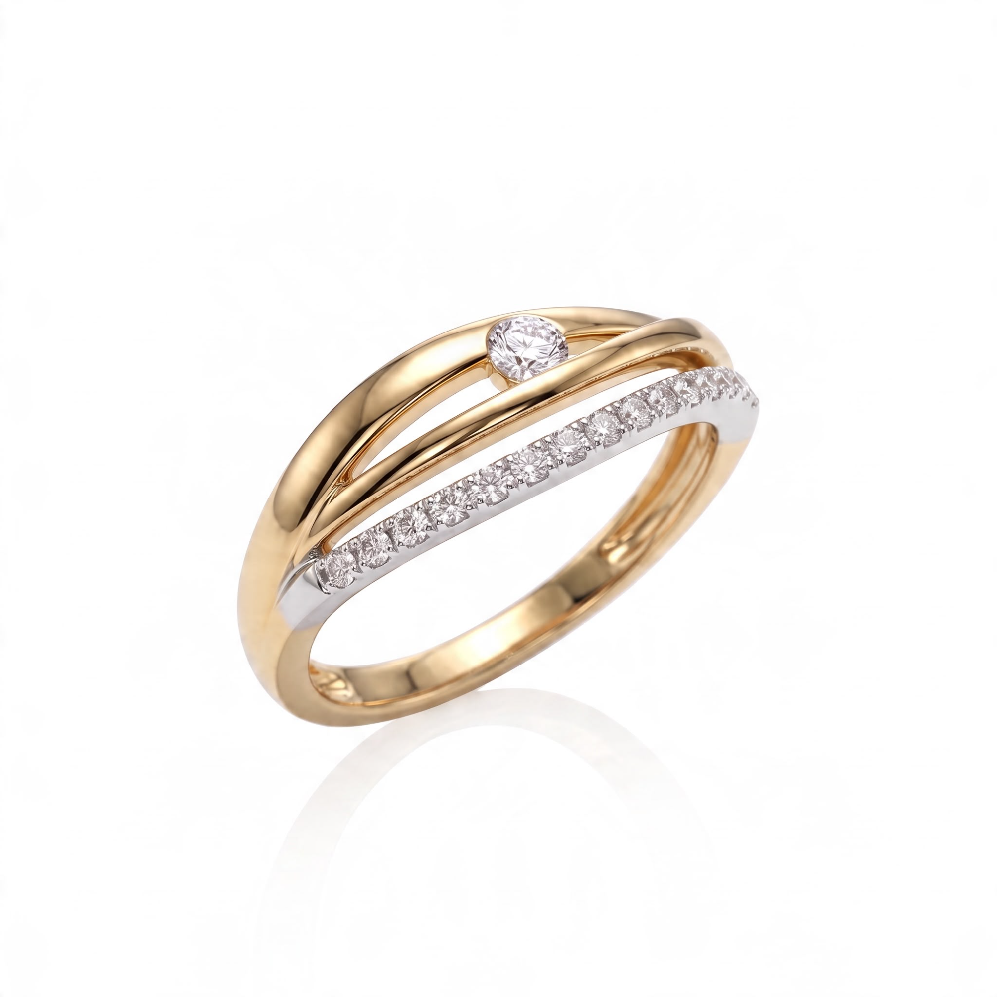 14 karaats geelgouden ring met 16 diamanten van totaal 0,13 caraat G/SI