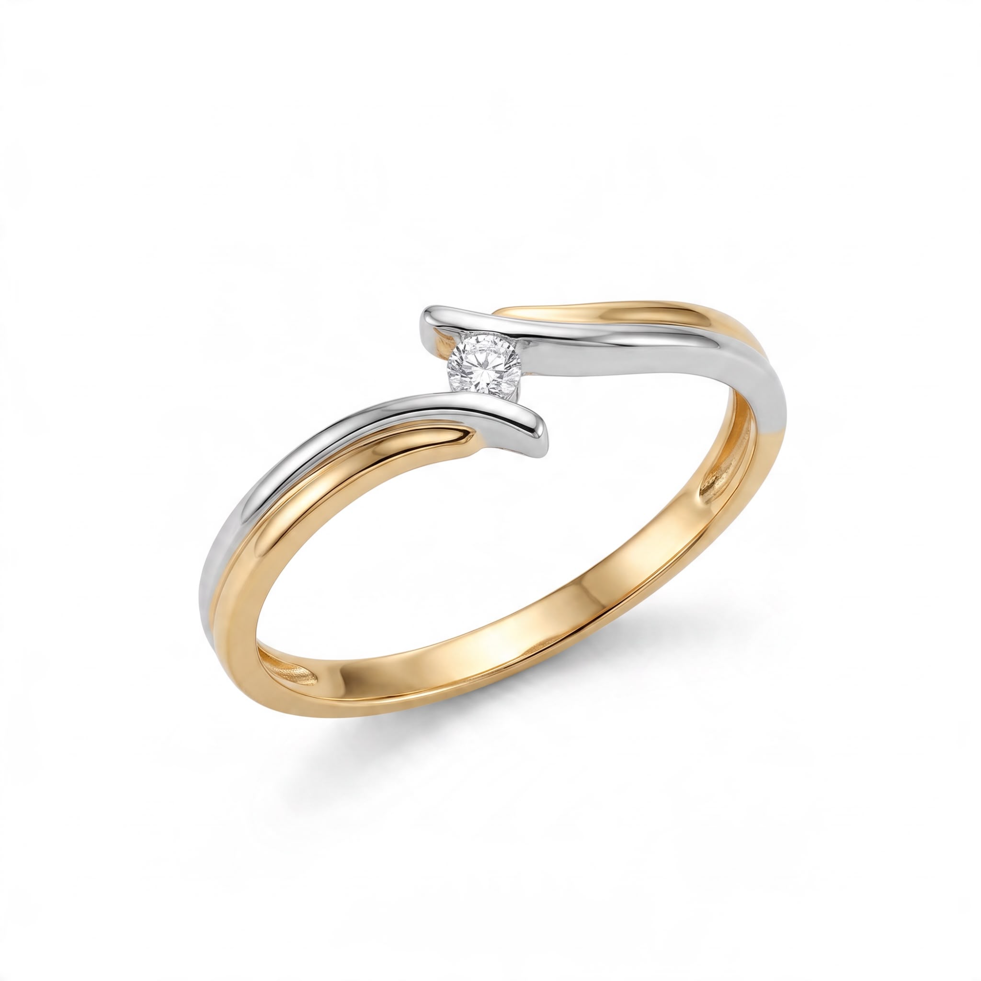14 karaats bicolor ring met 1 diamant van 0,03 caraat G/SI