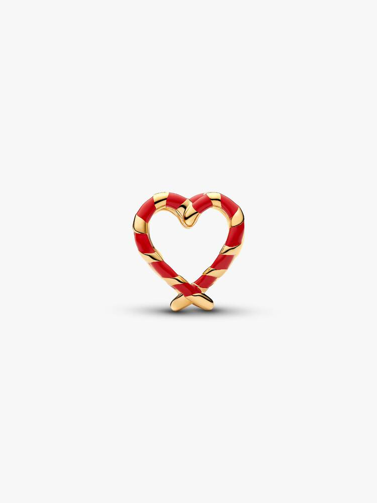 Een zoete variatie op een kerstklassieker. Twee zuurstokken vormen samen een hartje, verguld met 14-karaats goud en afgewerkt met rode ge&euml;mailleerde strepen.