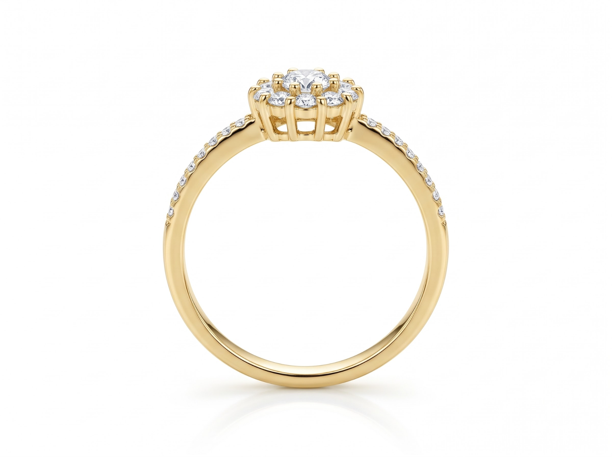 Ring 14kt geel goud + zirconium in bloemetjes vorm 