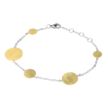 Das Armband Edelstahl Bicolor poliert / gekratzt, Modellnummer A689, ist ein elegantes Schmuckst&uuml;ck in der Kategorie JEWEL vom Typ ARMBAND. Es kombiniert polierte und gekratzte Edelstahloberfl&auml;chen f&uuml;r einen stilvollen Look. Am besten wird es alleine oder in Kombination mit anderen Accessoires am Handgelenk getragen, um ein modisches Statement zu setzen.