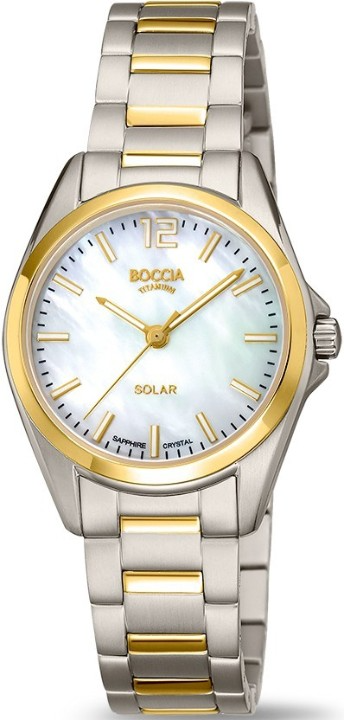 Die DAU Boccia Bicolor Solar Metallband, Modellnummer 3390-02, ist eine Armbanduhr mit einem eleganten Bicolor-Design und einem soliden Metallarmband. Als Solar-Uhr betrieben, erfordert sie keine Batteriewechsel. Tragen Sie sie am Handgelenk, um Ihrem Outfit einen stilvollen, zeitlosen Akzent zu verleihen. Ideal f&uuml;r den t&auml;glichen Gebrauch oder besondere Anl&auml;sse.